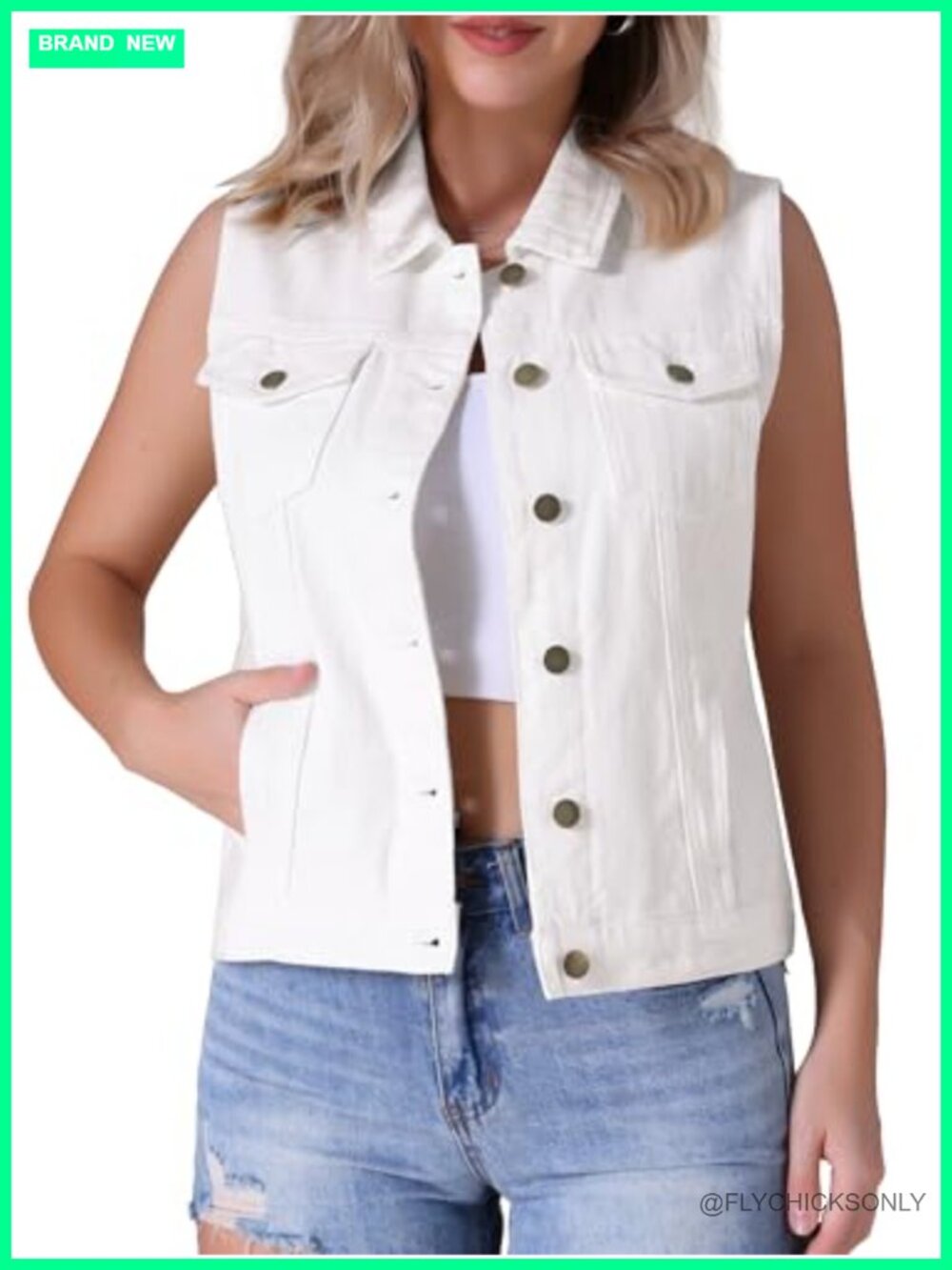 CIMUK Women's Distressed Button Down Denim Vest Sleeveless Jean Jacket